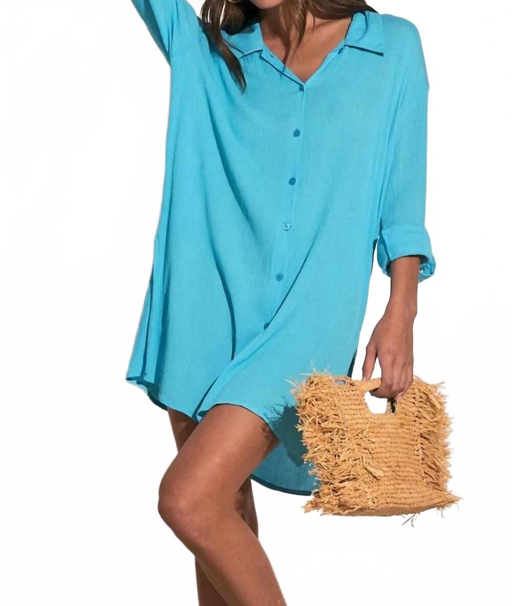 NEW ELAN boyfriend shirt coverup in aqua